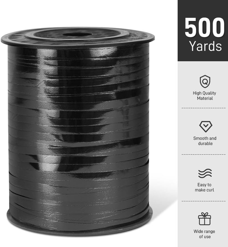 Isaspire 500 ياردة من شريط التزيين المعدني اللامع مع بكرة، 1/5" شرائط ملتوية - مثالي لتغليف الهدايا، عيد الميلاد، زينة عيد الهالوين، وزينة حفلات عيد الميلاد، وشريط بالون باللون الأسود - Image 2